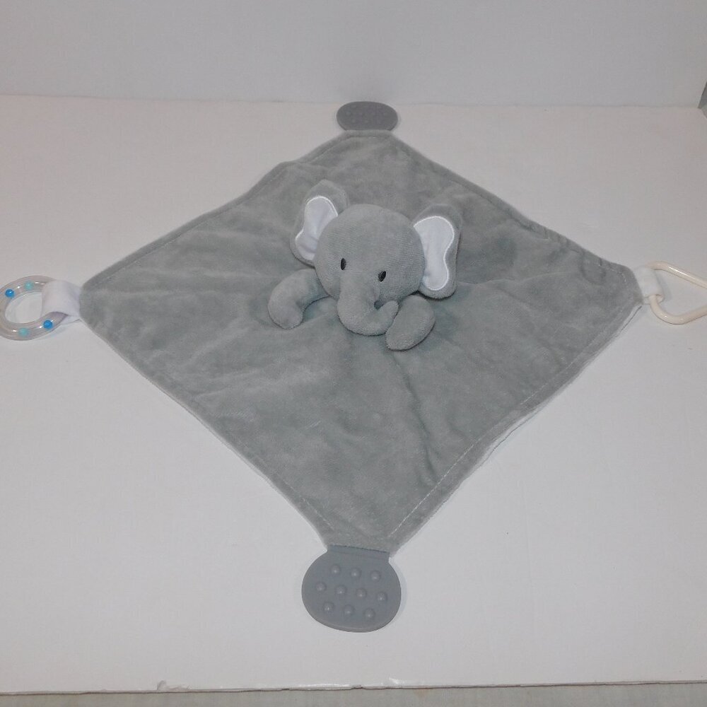Modern Baby Elephant Security Blanket Gray White Baby Lovey Teether Rattle Nunu